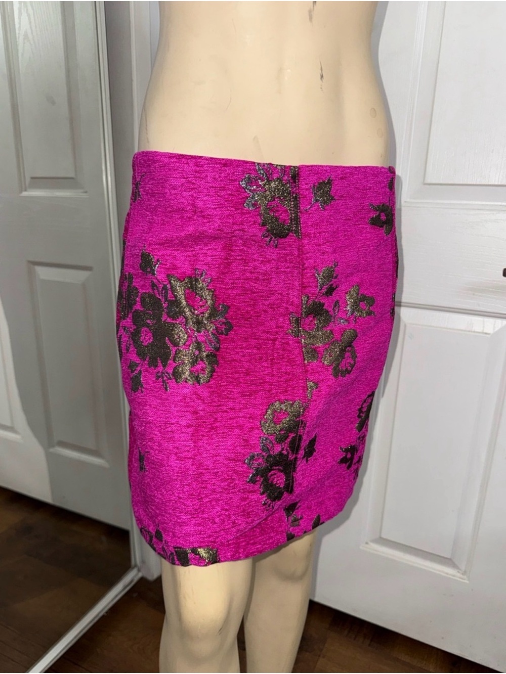 Free People Hot Pink Metallic Floral Mini Skirt